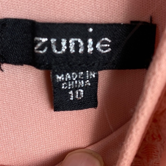 Zunie Girl's Light Salmon Romper 1/2 Sleeve Off Shoulder Lace Trim Lined Size 10 - Picture 2 of 16